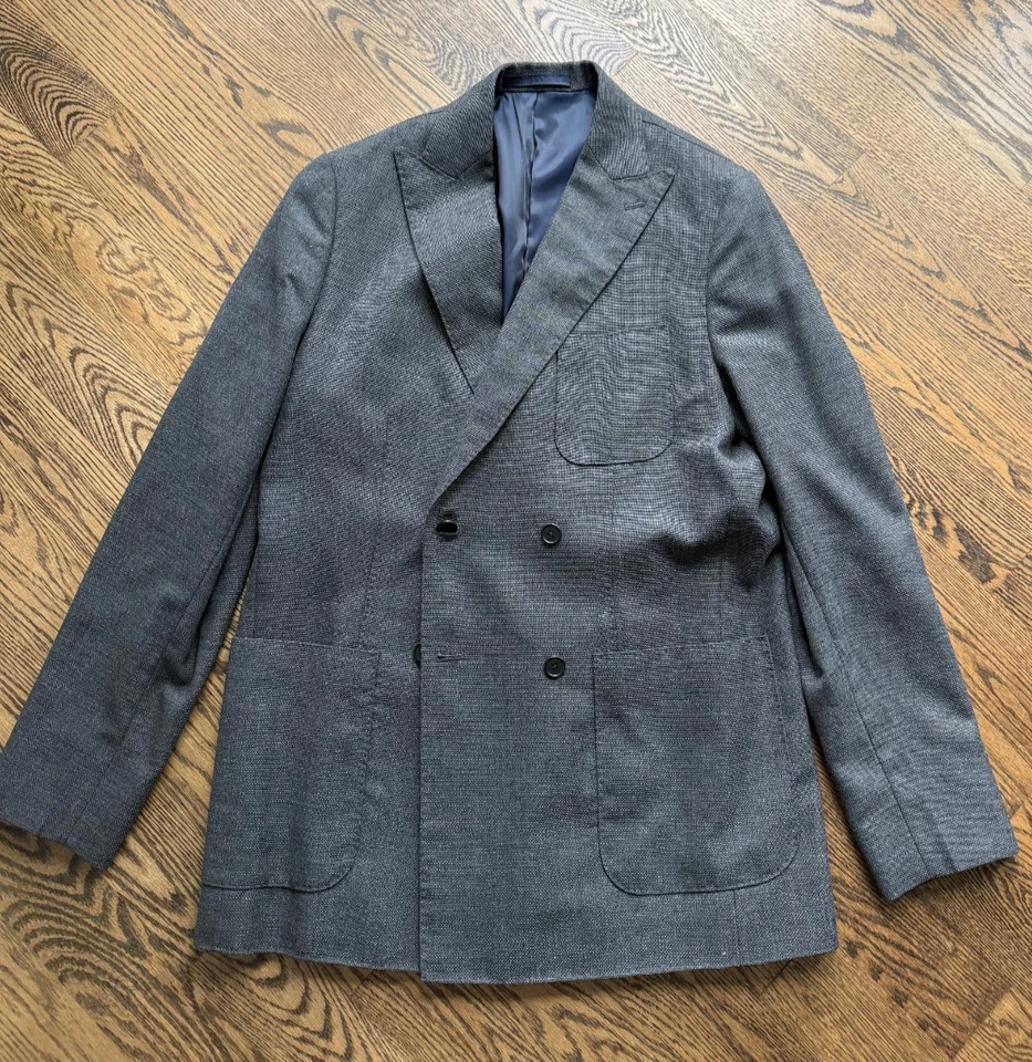 Custom Charcoal Marzoni Wool Sport Coat 4x2 Double Breasted Patch Pockets 42L - Image 2 of 4