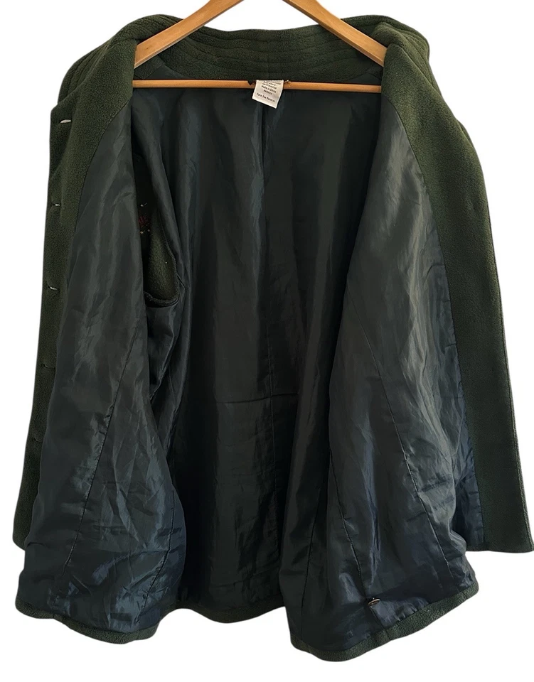 Bob Mackie XL Verde Otoño Hoja Bordada Botones Usable Arte Polar Chaqueta Foto 4 de 4