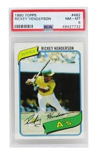 Rickey Henderson 1980 Topps Baseball #482 RC Rookie Card - PSA 8 NM-MT (C)