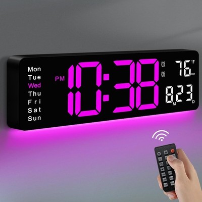 Digital Wall Clock, 16'' Large Display Digital Clock with Remote Control, Pink