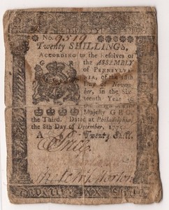 1775 20 Shillings Pennsylvania Colonial Note Fr PA-194 Dec. 8 1775 Revolutionary