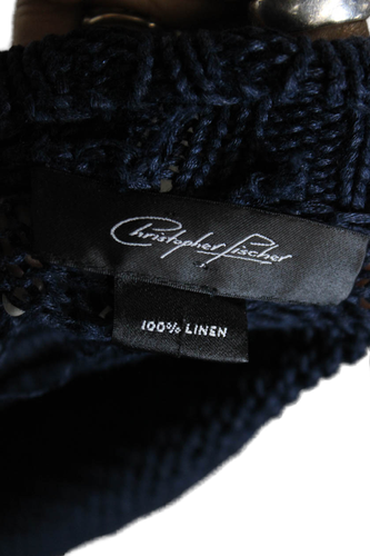 Christopher Fischer Womens Linen Open Knit V-Neck Cardigan Sweater Navy Size M - Picture 4 of 5