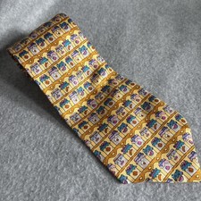 Vintage Burberry Tie Silk Fruit Jam AOP Yellow L:56  W:3.5  