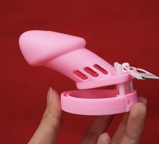 PINK Lockable Silicone Chastity Cage Penis Cage Restraint Device for Men BDSM
