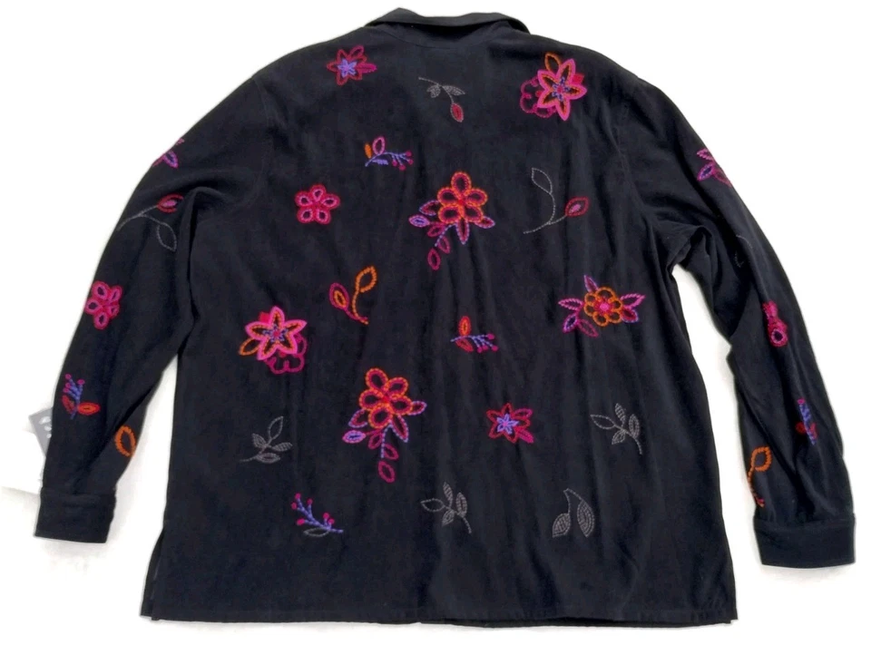 New Koret Black Embroidered Women's Jacket Size XL Pink Orange Floral Shaket - Image 2 of 4