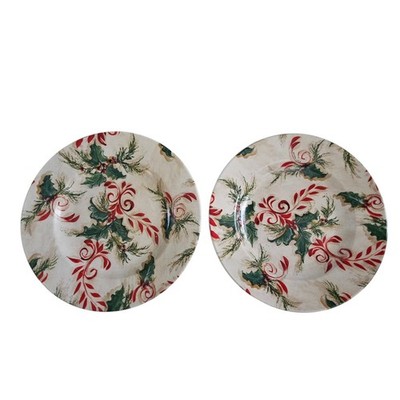 Cypress Home Christmas Plate Ceramic Salad  Dessert Holly Berries 8  Set of 2 