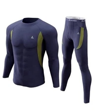  Mens Thermal Underwear Set with Fly Long Johns Base Layer Small A-navy Blue