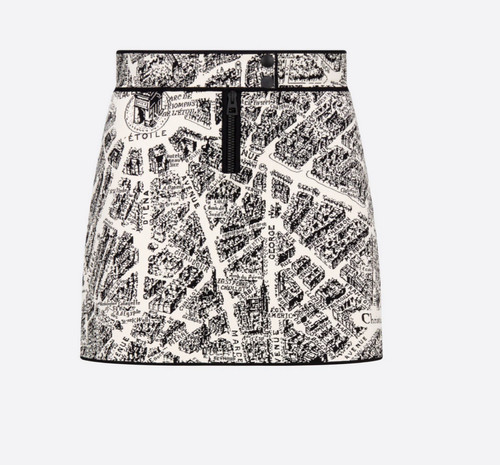 Christian Dior Black/White "Plan de Paris" Technical Fabric Skirt F 34/US 2