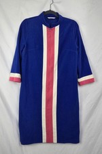 Vintage Vanity Fair Velour House Coat Robe Size 14 Blue  Pink Zip Front Women's