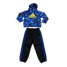 Adidas Boys 2-Piece Hoodie  Jogger Pants Set Size 4 Blue Camo Black NWT