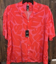 Hugo Boss Men's XL Relaxed Fit Drew Camp Short Sleeve Button Up Shirt NEW 178