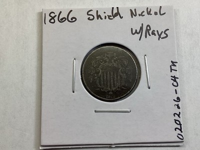 1866 Shield Nickel with Rays-5 Cent US Coin 020226 04tk