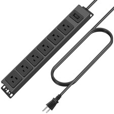 Wall Mount Magnetic Power Strip, Under Desk 6 Outlet Mountable Socket, 6FT