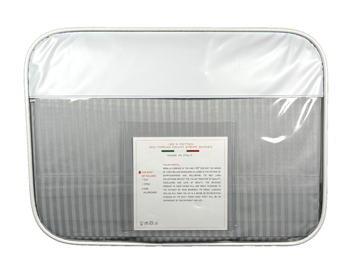 Bellino KING Stripe Sateen Sheet Set 100% Cotton Italy 300TC Gray Silver Sheen - Picture 6 of 14