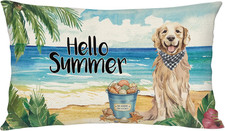 Summer Golden Retriever Dog Lumbar Throw Pillow Cover 12X20 Inch Beach Coastal C