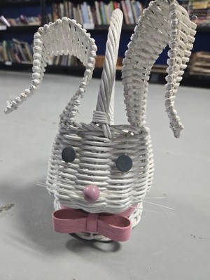White Wicker Rabbit Basket Planter Floppy Ears Bunny Boho Chic MCM Vintage