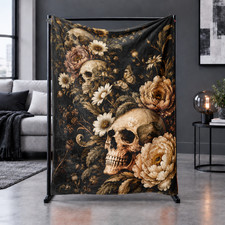 Gothic Skull Floral Butterfly Coral Fleece Blanket Bedroom Decor