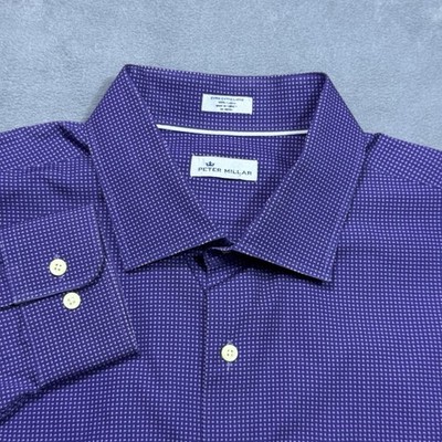 Peter Millar Button Shirt Mens XXL 2XL Royal Purple Micro Dot Poplin Normcore 