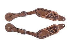 Showman Ladies Chocolate Rough-Out Leather Spur Straps w/ Black Buckstitch Trim