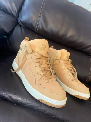 PUMA Tan White Mid Top Athletic Sneakers Solid Lace Up 395195-02 Casual Men
