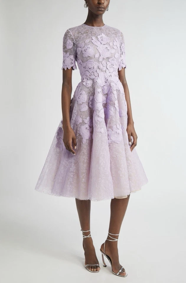 Vestido de cóctel Oscar De La Renta inglés rosa guipur encaje venta al por menor por $6,490 Foto 2 de 2