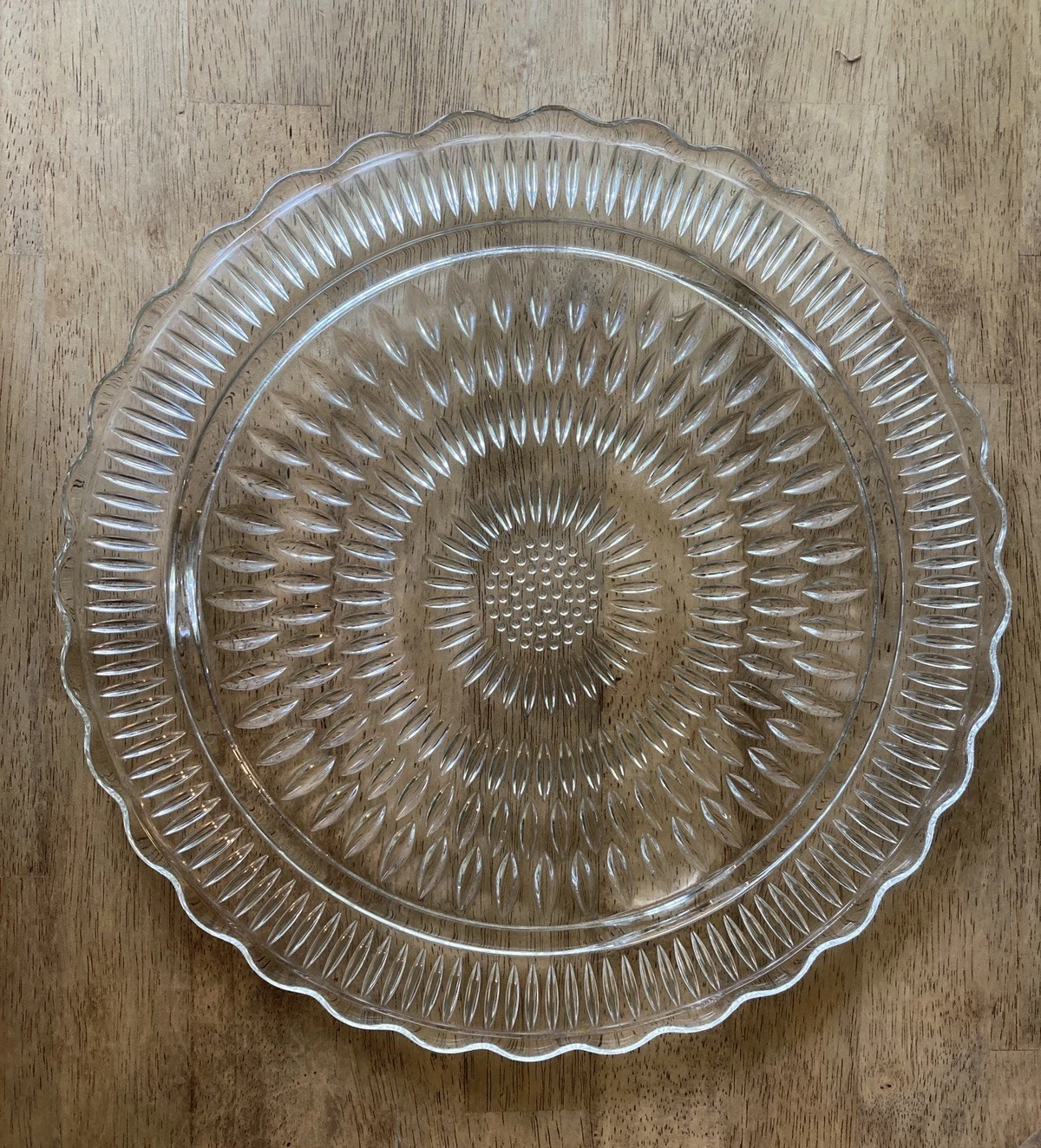 Vintage Jeannette Glass Footed Sandwich Platter Cake Plate Clear 12.5”