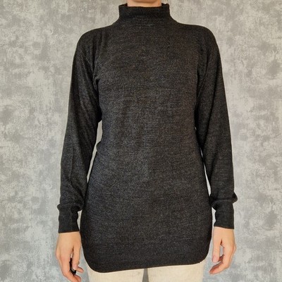 Damen Pullover Rollkragenpullover Oversized Lang 36 S Grau Strickpullover
