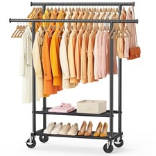 Double Rods Clothes Rack, Rolling Clothing Rack for Hanging Clothes Closet Ra...