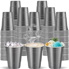 120 Pcs 16 Oz Plastic Cups - Disposable Grey Party Cups for Drinking, Tasting...