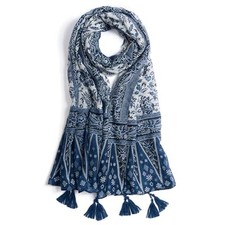 Scarf for Women Lightweight Fashion Floral Printed Scarves Boho Blue Flower