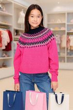 GAP Kids Girls Sweater Pullover Soft Cozy Fair Isle Large 10 Hot Pink Top