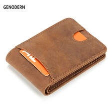 GENODERN Slim Wallets for Men Crazy Horse Cow Leather Short Mini Men Wallet Thin