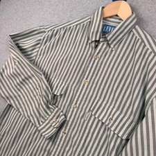 Vintage Levis Shirt Mens Medium Gray Teal Striped Silver Tab Button Up Pockets