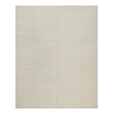 8'1"x10'1" Ivory Hand Knotted Modern Piled Flat Weave Natural Wool Rug 92147