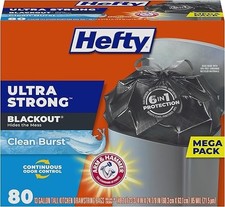 Hefty Ultra Strong 13 Gallon Trash Bags 80 Black Tall Kitchen Trash Bags, Brea