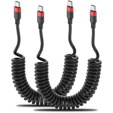 Coiled USB-C to USB-C Cable 2 Pack 3FT Fast Charging Cord for Car PREMIUM