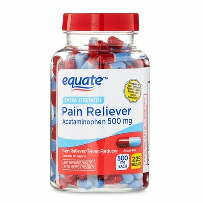 Equate Extra Strength Acetaminophen Pain Reliever Gelcaps, 500 mg, 225 Count