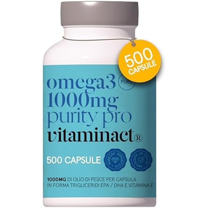 Omega 3 Purissimo 1000mg TG | 500 Capsule Olio Pesce Alta Qualità