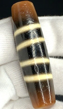 Tibetan Agate Dzi Bead " 7 STRIPES " Amulet Pendant 56mm x 15.5mm