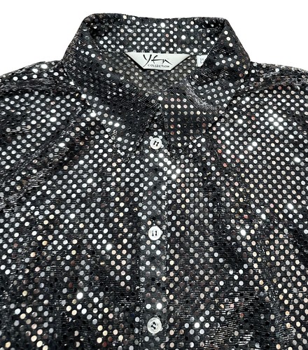 Vintage Disco Shirt | 90s Sparkle | Silver Party Top | UK 14 | Retro Button Up - Picture 2 of 4