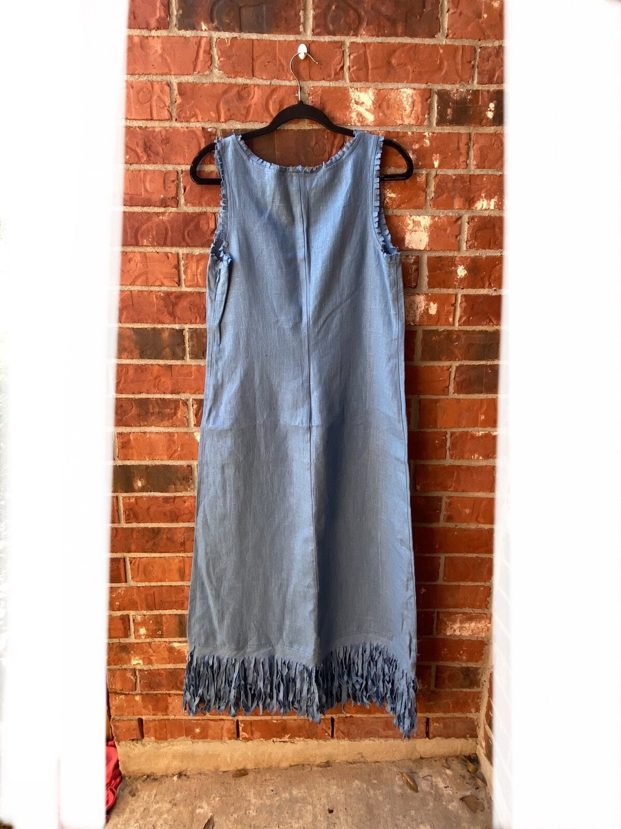 Vintage Harve Benard Womens 8 Lagen Look Linen Fringe Blue Long Dress  Minimalist | eBay
