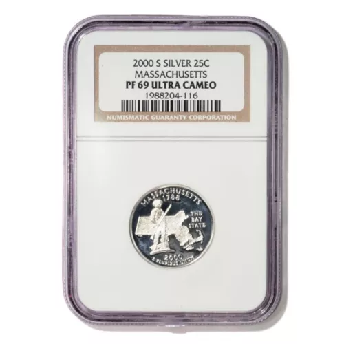 USA Massachusetts State Quarter 2000 S Silver Proof NGC PF 69 Ultra Cameo