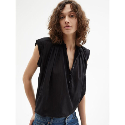 Nili Lotan Normandy Shirt Tunic Top Cotton Black Collared Oversized S 287181