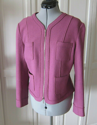 RODIER, FRANCE, WOOL BLEND LILAC PURPLE ZIP UP CROPPED JACKET - US 8 (FRANCE 40)