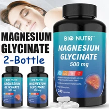 Magnesium Glycinate Supplement 500 mg  Muscle Cramps, Sleep, Relax - 240Caps USA