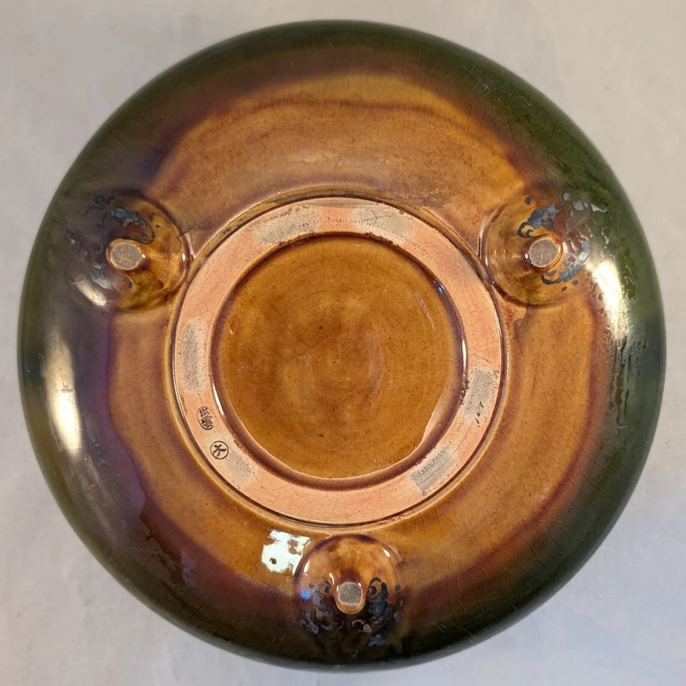 Jarrón plano de cerámica japonés antiguo Izumo Jakuzan Wakayama dragones plateados Japón Foto 4 de 4