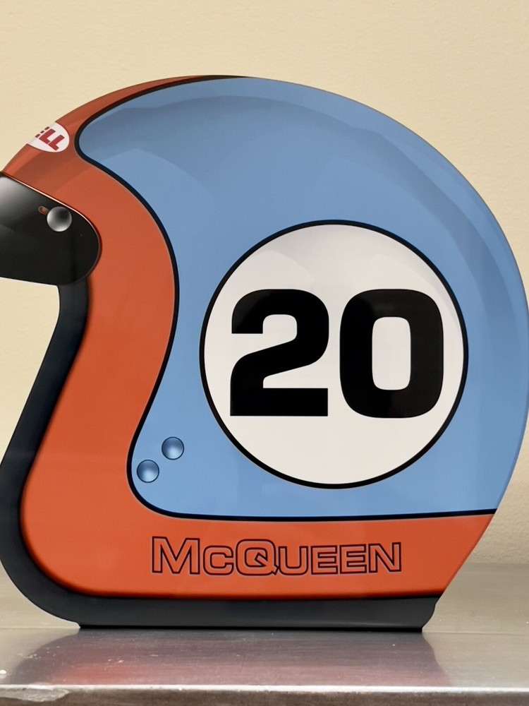 Steve McQueen Inspired Racing Open Face Helmet Style Sign for Le Mans Daytona F1