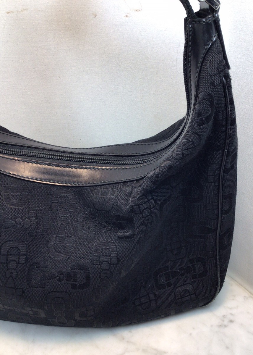 Vintage GUCCI Black Canvas GG Monogram Logo Hobo Shoulder