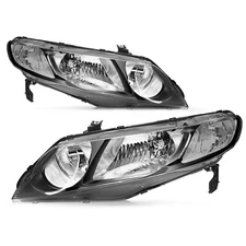 For 2006-2011 Honda Civic Sedan 4Door Black Headlights Assembly Left+Right