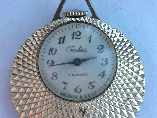 Raro Reloj DE COLECCIÓN SOVIÉTICO Ruso GLORY SLAVA COLGANTE Chapado en Oro Au 5 Hecho en la URSS Foto 4 de 4